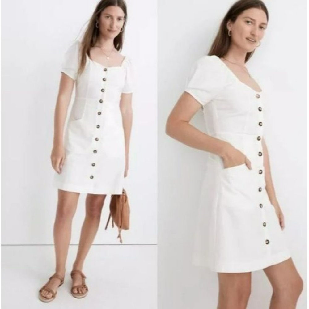 Madewell White Button-Front Mini Dress